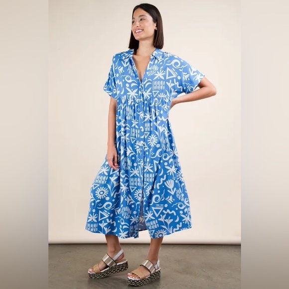 VERY J Plus Size Oversized Printed Shirt Midi Dress - Picture 1 of 8
